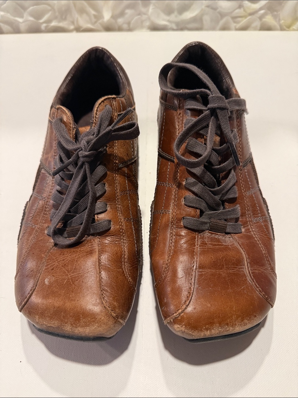 Diesel Brown Leather Sneakers with Gray Laces